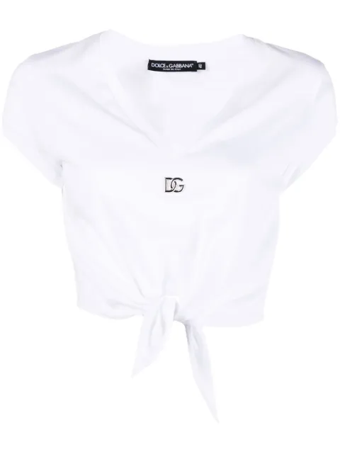 Dolce & Gabbana DG knot-front T-shirt White F8Q57ZG7EOW