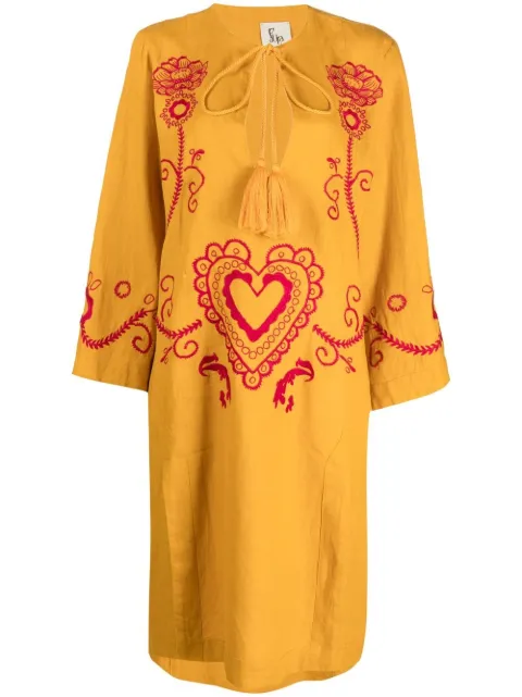 PAULA embroidered wide-sleeve kaftan dress Yellow SPHENE