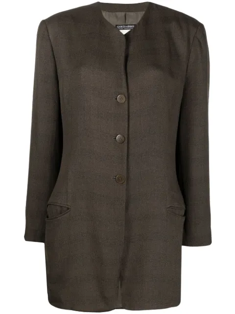 Giorgio Armani Pre-Owned 1990s plaid-pattern collarless jacket Brown GIAR350DS