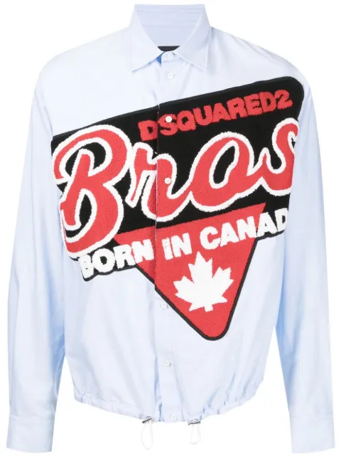 DSQUARED2 logo-patch long-sleeve shirt Blue S74DM0579S52493