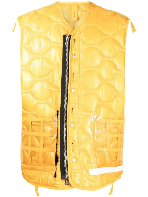 Takahiromiyashita The Soloist quilted transparent pocket gilet Yellow SJ0011