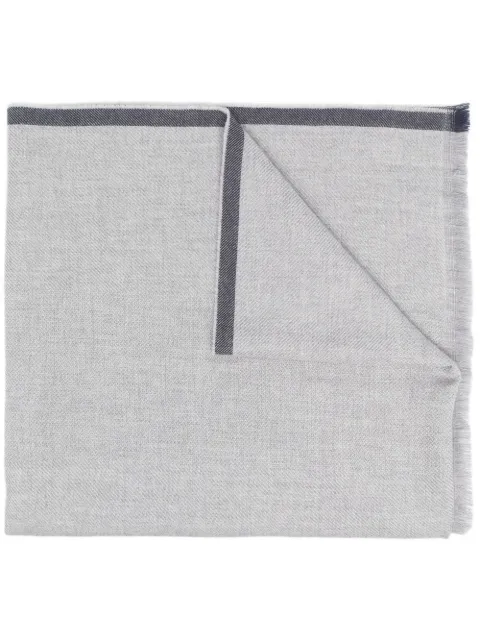 Brunello Cucinelli contrast-trim frayed-edge scarf Grey MSC665ORCH028