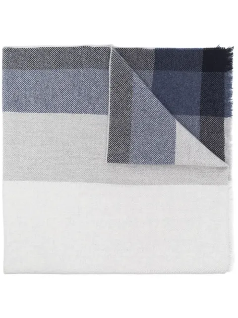 Brunello Cucinelli check-print frayed-edge scarf Blue MSC666AGCD061