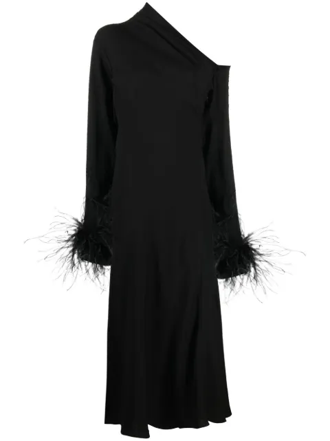16Arlington feather-trim one-shoulder dress Black D159INFNTBLKFTH