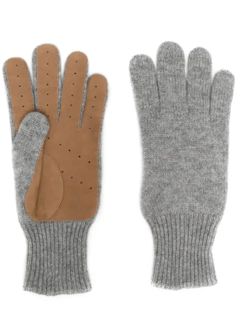 Brunello Cucinelli leather-trim cashmere gloves Grey M2292118CZ627