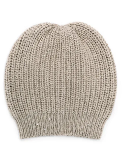 Brunello Cucinelli purl-knit ribbed-trim beanie Neutrals M32373999C9504
