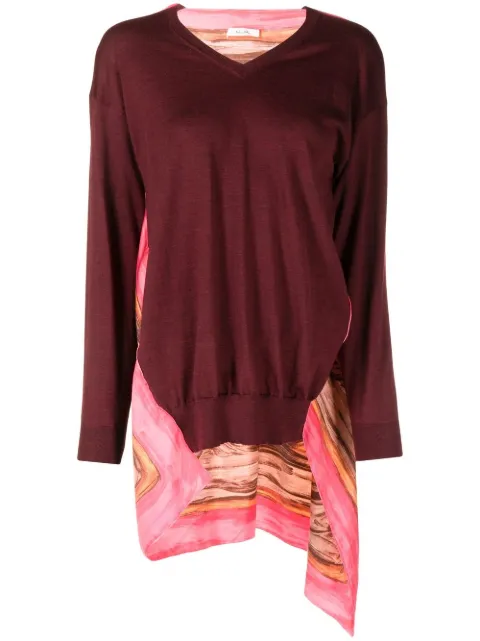 Celine Pre-Owned 2018 layered shawl V-neck jumper Red DPVC0522CELJU
