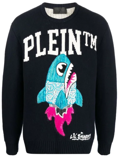 Philipp Plein logo-print crew neck jumper Blue AABCMKO1188PKN002N