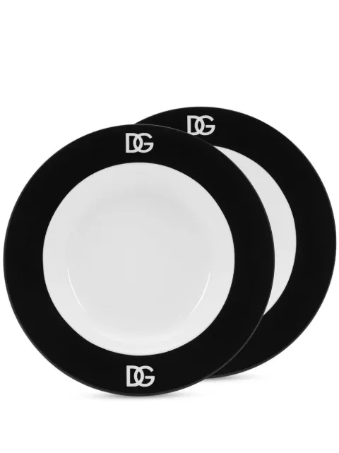 Dolce & Gabbana logo-print porcelain soup plates (set of 2) White TC0S05TCA48