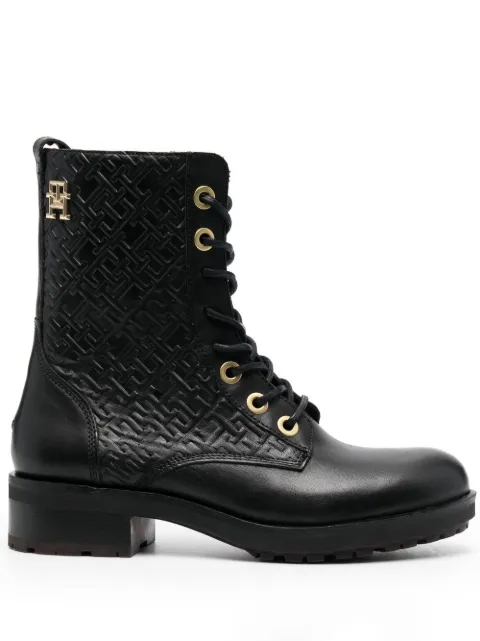 Tommy Hilfiger monogram-embossed biker boots Black FW0FW06817