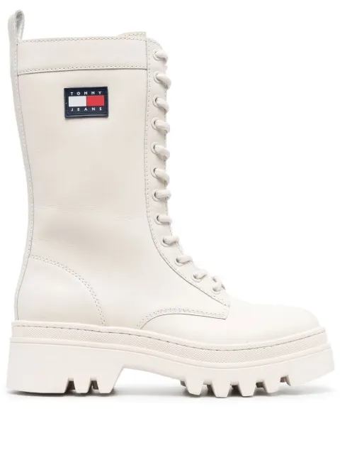 Tommy Jeans Twelve logo-patch leather boots White EN0EN02049