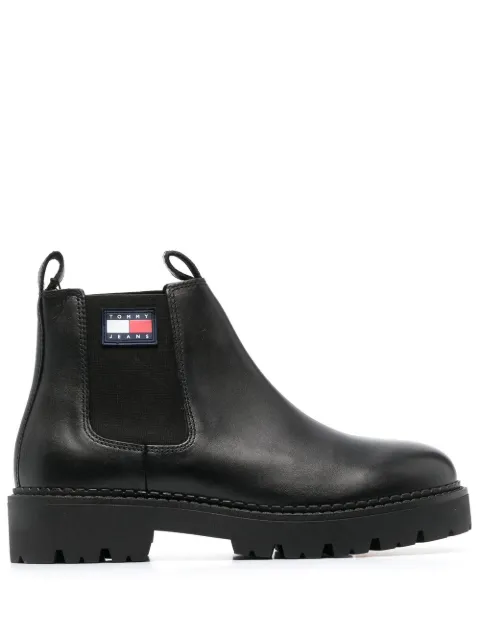 Tommy Jeans 40mm logo-patch leather boots Black EM0EM01058