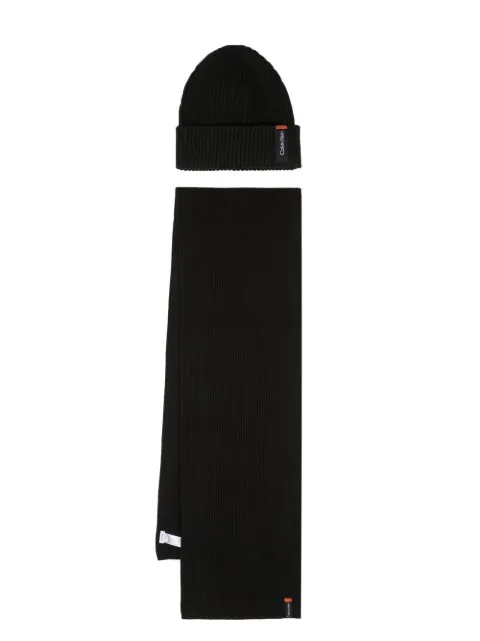 Calvin Klein ribbed-knit scarf and beanie set Black K50K509712