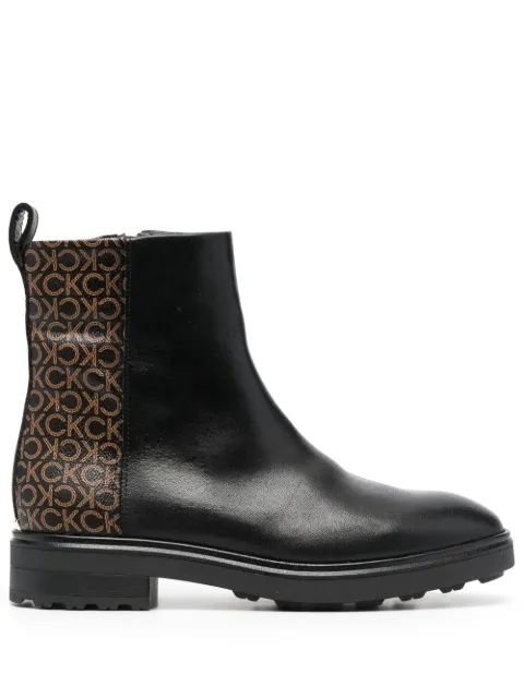 Calvin Klein monogram-print leather ankle boots Black HW0HW01313