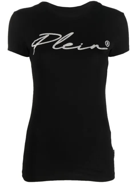 Philipp Plein crystal-embellished logo cotton T-shirt Black FABCWTK2525PJY002N