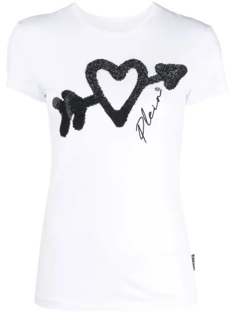 Philipp Plein crystal-embellished logo T-shirt White FABCWTK2529PJY002N