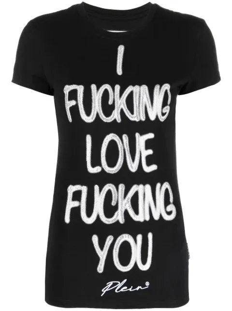 Philipp Plein slogan-print T-shirt Black FABCWTK2531PJY002N