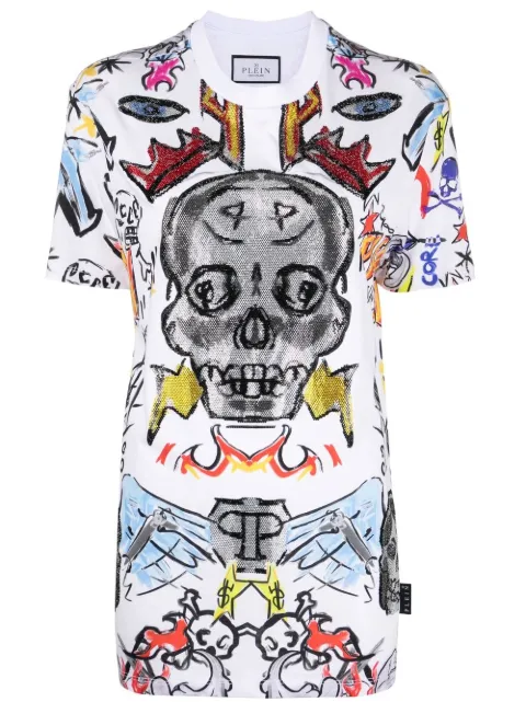 Philipp Plein Man Fit Crystal Skull T-shirt White FABCWTK2573PJY002N