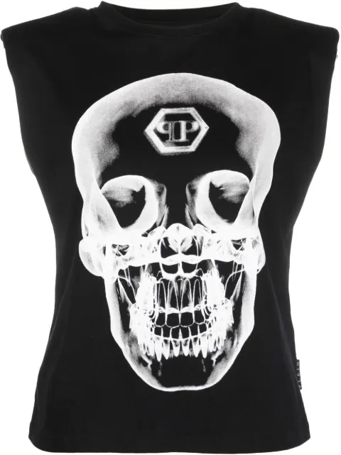 Philipp Plein graphic-print sleeveless top Black FABCWTK2593PJY002N