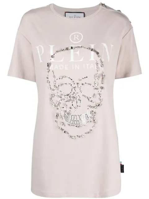 Philipp Plein crystal-embellished logo-print T-shirt Neutrals FABCWTK2601PJY002N