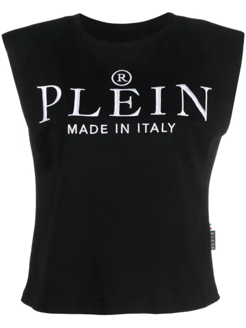 Philipp Plein logo-print cotton tank top Black FABCWTK2603PJY002N