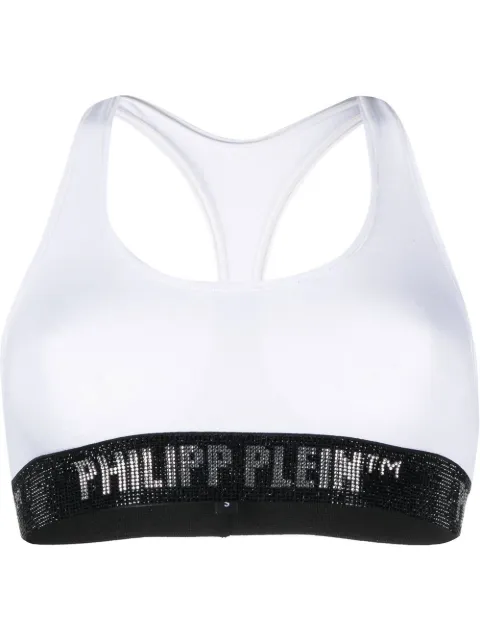 Philipp Plein logo-embellished cotton sports bra White FABCWUZ0068PTE003N