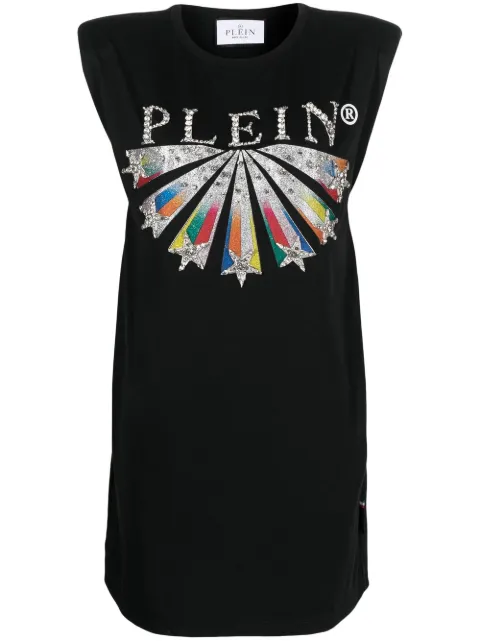 Philipp Plein embellished logo-print T-shirt dress Black FABCWTG0486PJY002N