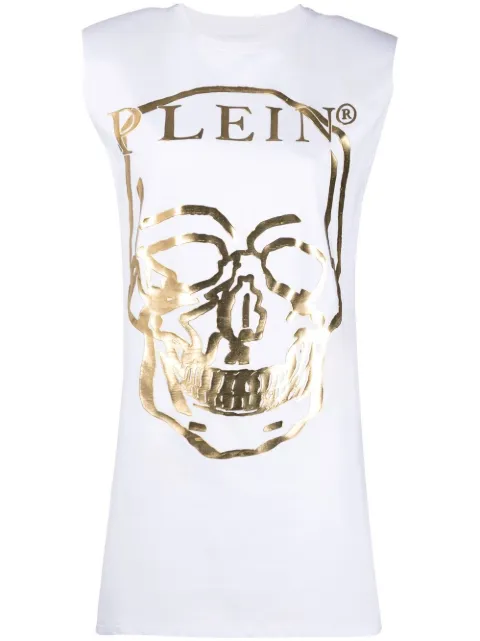Philipp Plein metallic logo-print T-shirt dress White FABCWRG2319PJY002N