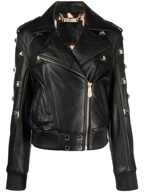 Philipp Plein studded leather bomber jacket Black FABCWLB0947PLE010N