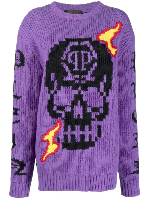 Philipp Plein SKull intarsia-knit jumper Purple FABCWKO0525PKN002N