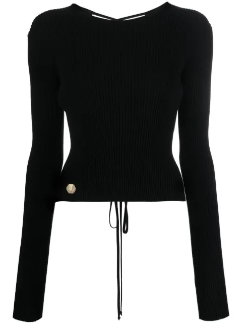 Philipp Plein lace-up detail knitted top Black FABCWKK0231PKN002N