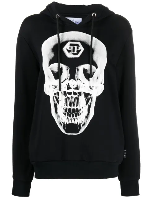 Philipp Plein skull-print cotton hoodie Black FABCWJB1577PJY002N