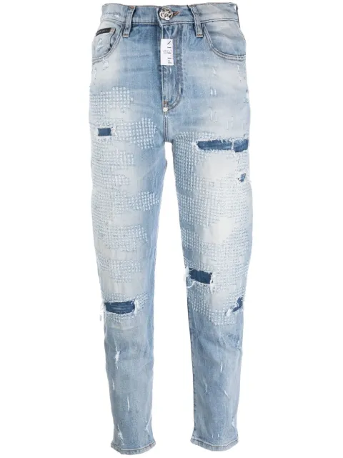Philipp Plein Distressed Mom jeans Blue FABCWDT2172PDE004N