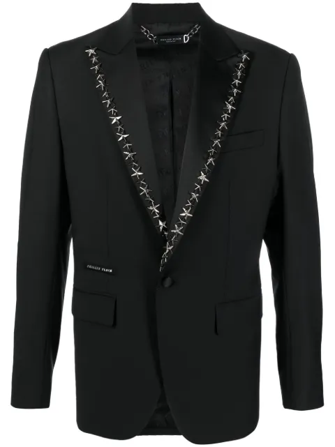 Philipp Plein star stud-embellished single-breasted blazer Black FABCMRF1554PTE003N