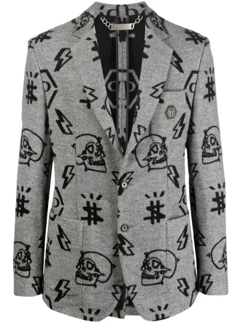 Philipp Plein graphic-print blazer Grey FABCMRF1549PTE003N