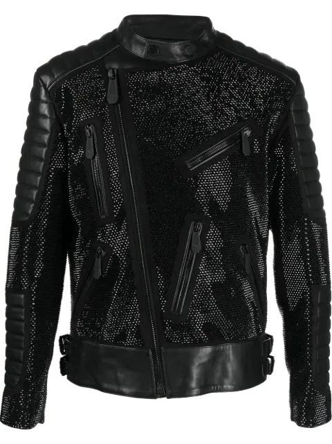 Philipp Plein leather disco biker jacket crystals Black FABCMLB1573PLE010N