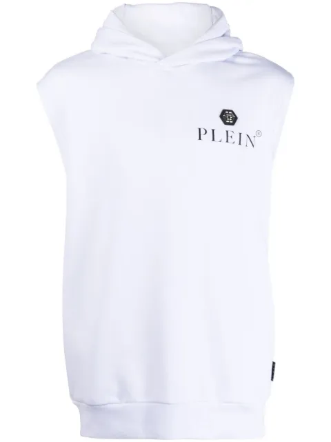 Philipp Plein logo-print sleeveless hoodie White FABCMJB2750PTE003N