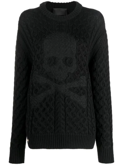 Philipp Plein embossed skull wool jumper Black FABCWKO0514PKN002N