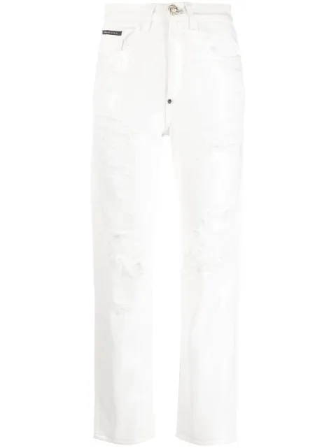 Philipp Plein Paillettes Mom-fit distressed jeans Neutrals FABCWDT2100PDE004N