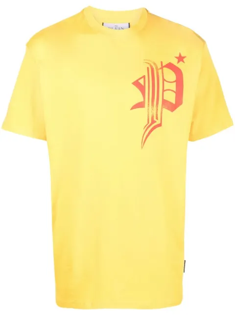 Philipp Plein skull-print detail T-shirt Yellow FABCMTK5712PJY002N