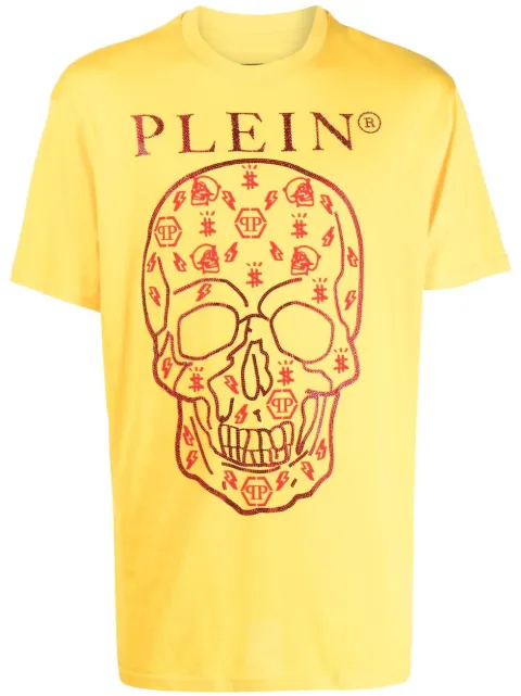 Philipp Plein skull-print detail T-shirt Yellow FABCMTK5645PJY002N