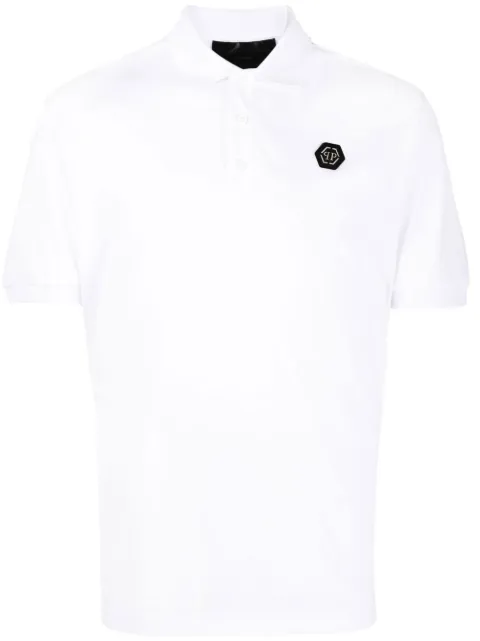 Philipp Plein logo-plaque polo shirt White FABCMTK5598PJY002N