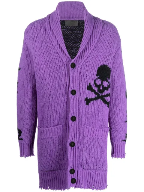 Philipp Plein intarsia-knit logo cardigan Purple FABCMKQ0038PKN002N