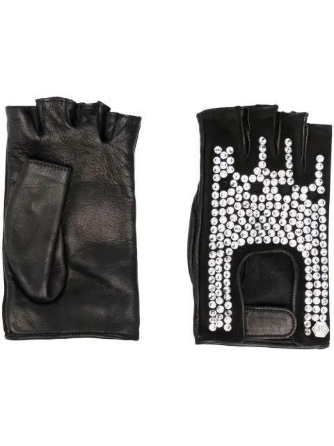 Philipp Plein driver gloves with crystals Black FABAWAB0053PLE075N