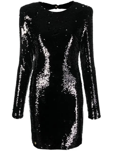 Philipp Plein long-sleeved sequin-embellished dress Black FABCWRG2336PTE003N