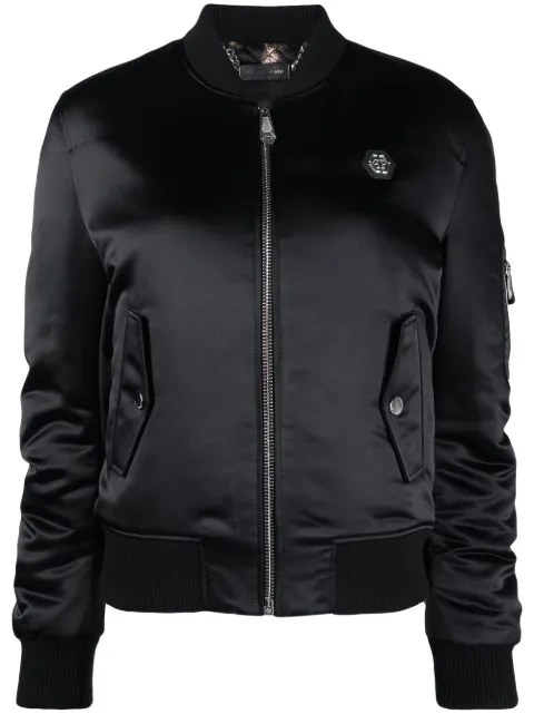 Philipp Plein logo-plaque bomber jacket Black FABCWRB1078PNY002N