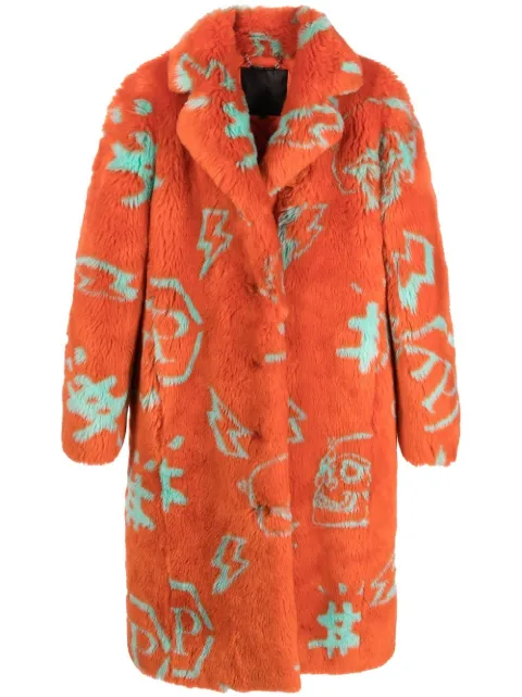 Philipp Plein faux-fur monogram jacket Orange FABCWRA0519PTE003N