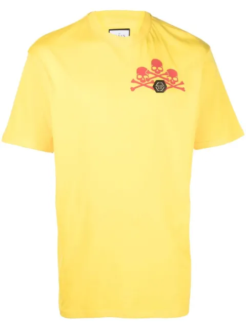 Philipp Plein skull-print detail T-shirt Yellow FABCMTK5715PJY002N