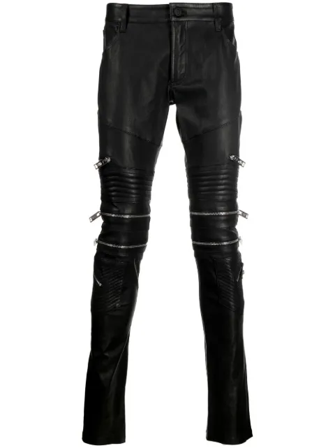 Philipp Plein zippered leather biker trousers Black FABCMLT0044PLE010N