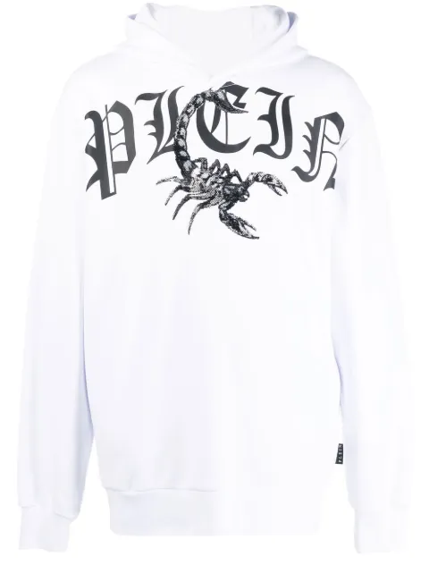 Philipp Plein logo-print long-sleeve hoodie White FABCMJB2732PJY002N